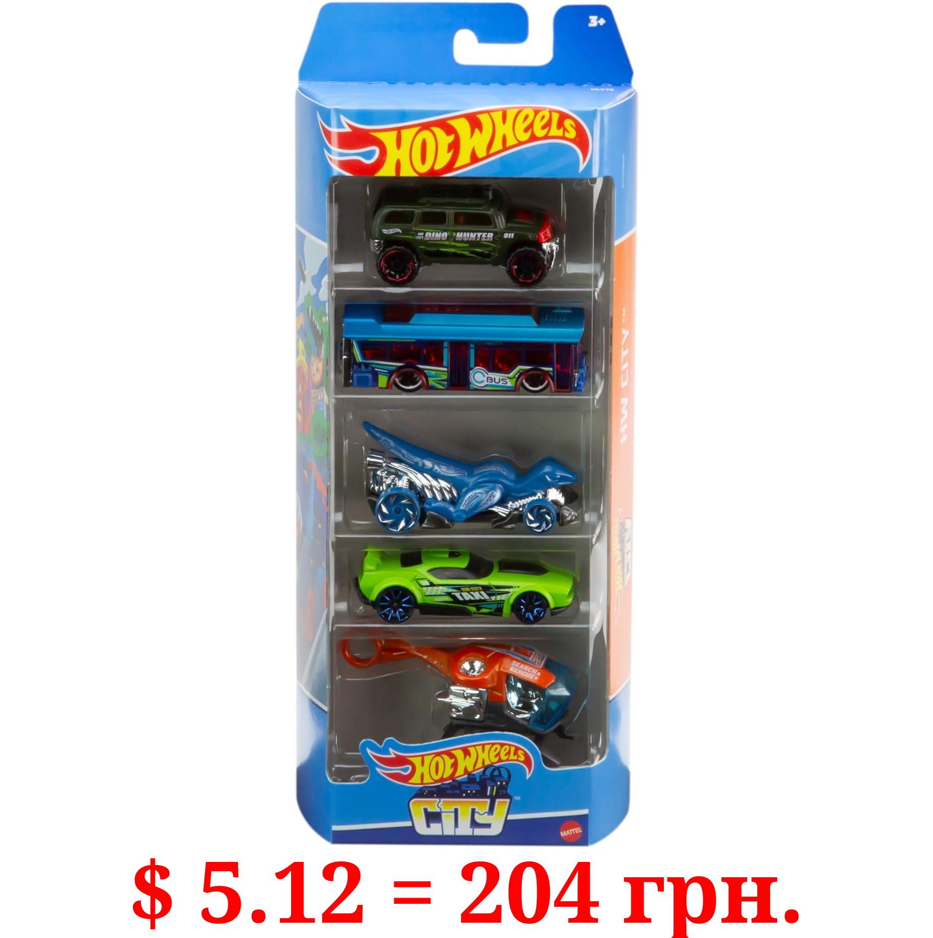 Hot Wheels 5-Car Pack of 1:64 Scale Vehicles, Gift for Collectors & Kids Ages 3 Years Old & Up