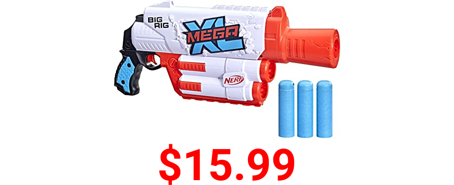 NERF Mega XL Big Rig Blaster, Largest Mega Darts Ever, 3 Mega XL Whistler Darts, XL Dart Blasting, Onboard Dart Storage