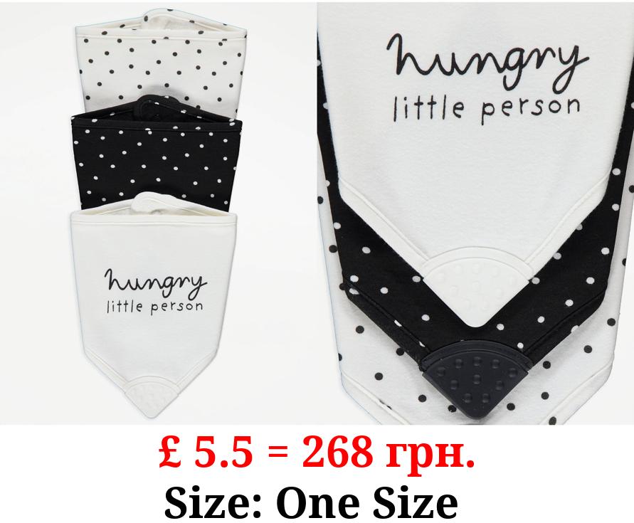 White Hungry Little Person Teether Bibs 3 Pack