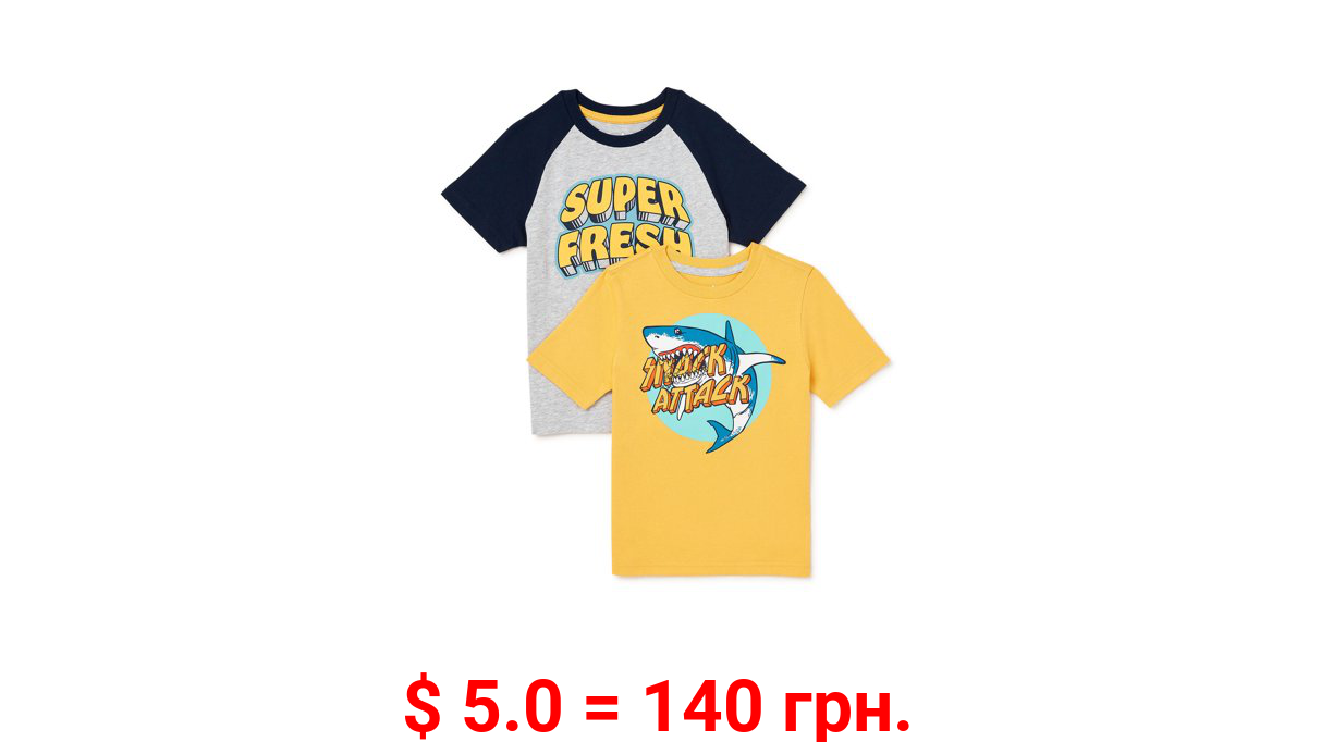 365 Kids From Garanimals Boys Shark Short Sleeve T-Shirts, 2-Pack, Sizes 4-10