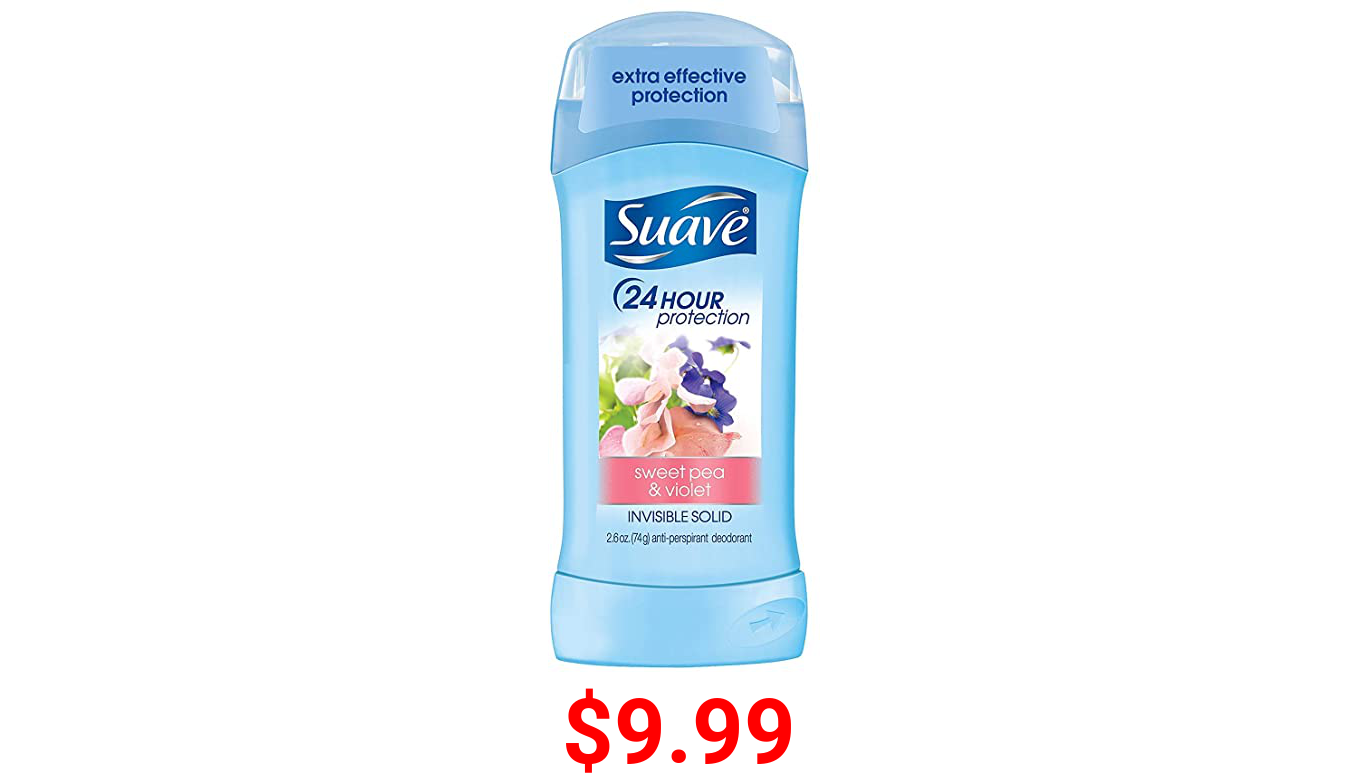 Suave Deodorant 2.6 Ounce 24Hr Sweet Pea & Violet Invis. Solid (76ml) (3 Pack)