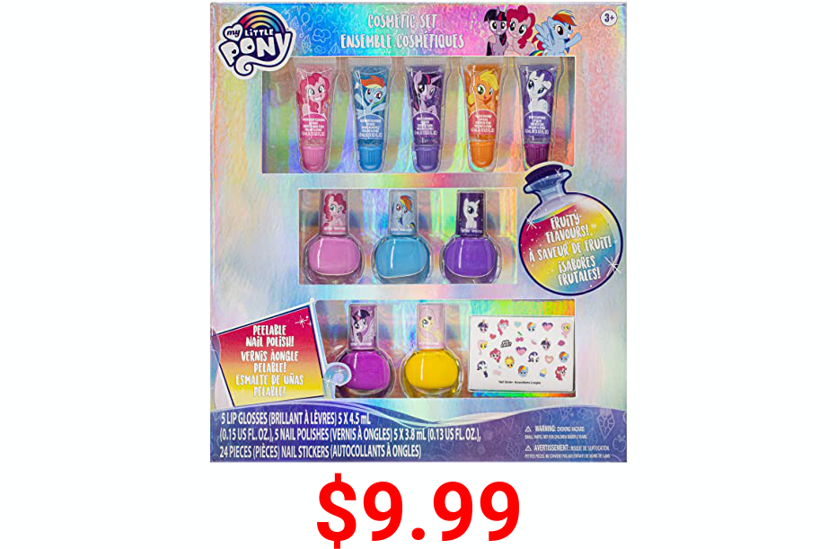 My Little Pony - Townley Girl Super Sparkly Cosmetic Beauty Makeup Set for Girls Teen Tween First Princess with Lip Gloss, Nail Polish and Nail Stickers Perfect for Parties, Sleepovers and Makeovers