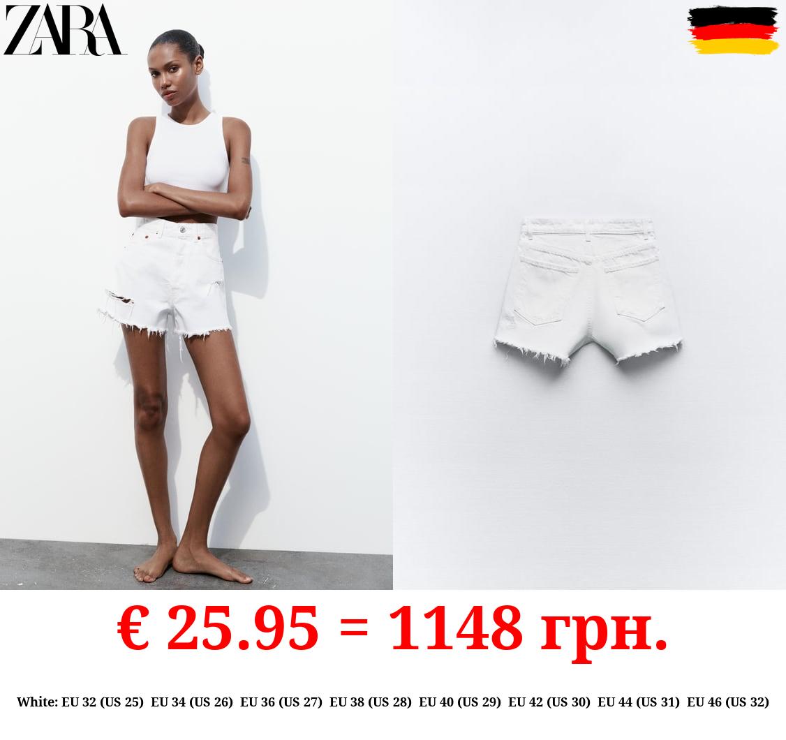 TRF HIGH-WAIST DENIM RIPPED SHORTS