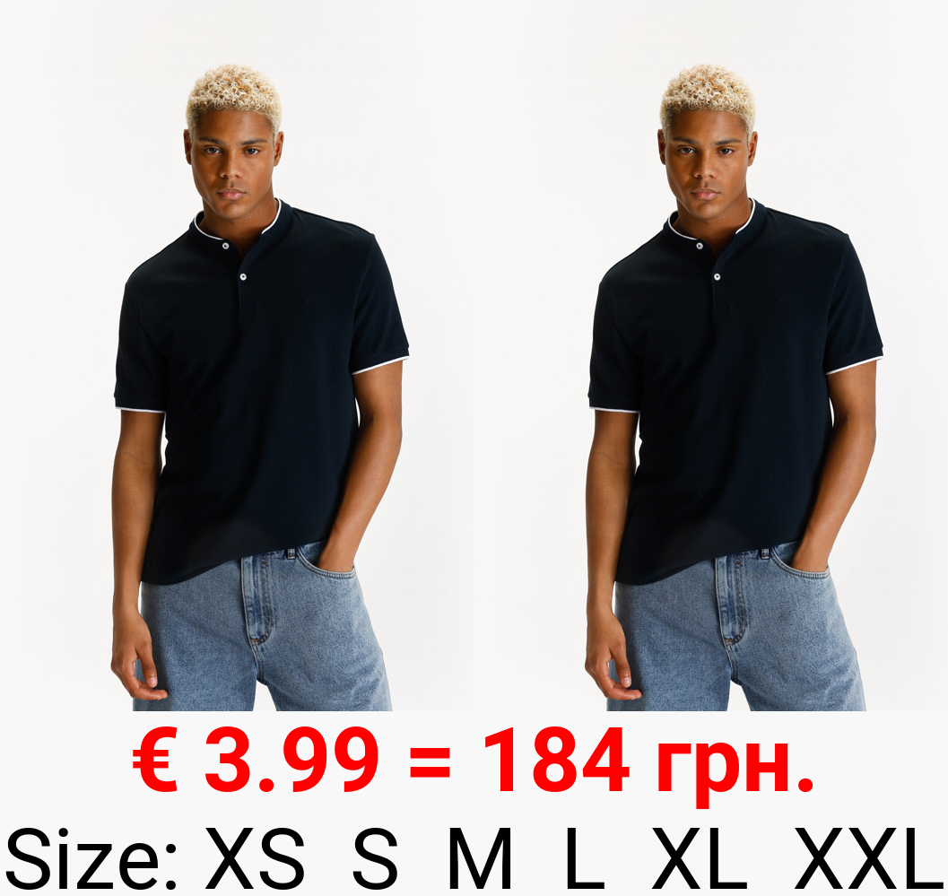 Polo shirt with embroidered stand collar