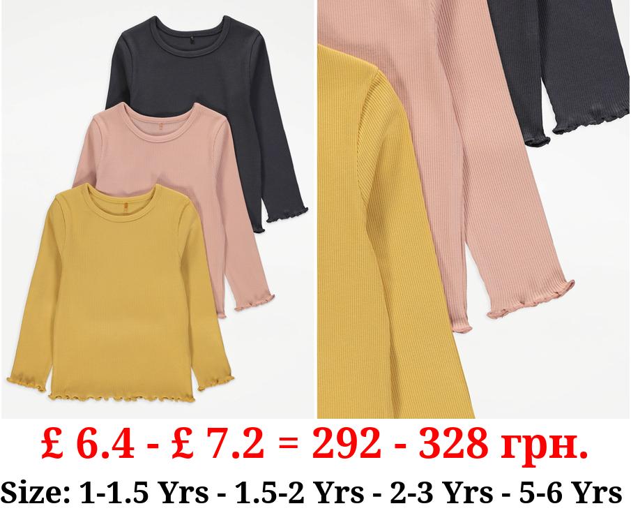 Ribbed Long Sleeve Tops 3 Pack