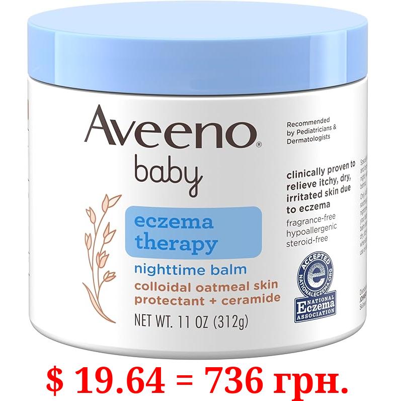 Aveeno Baby Eczema Therapy Nighttime Moisturizing Body Balm, Nourishing Skin Protectant Soothes & Relieves Dry, Itchy Skin from Eczema, Hypoallergenic, Fragrance- & Steroid-Free, 11 oz