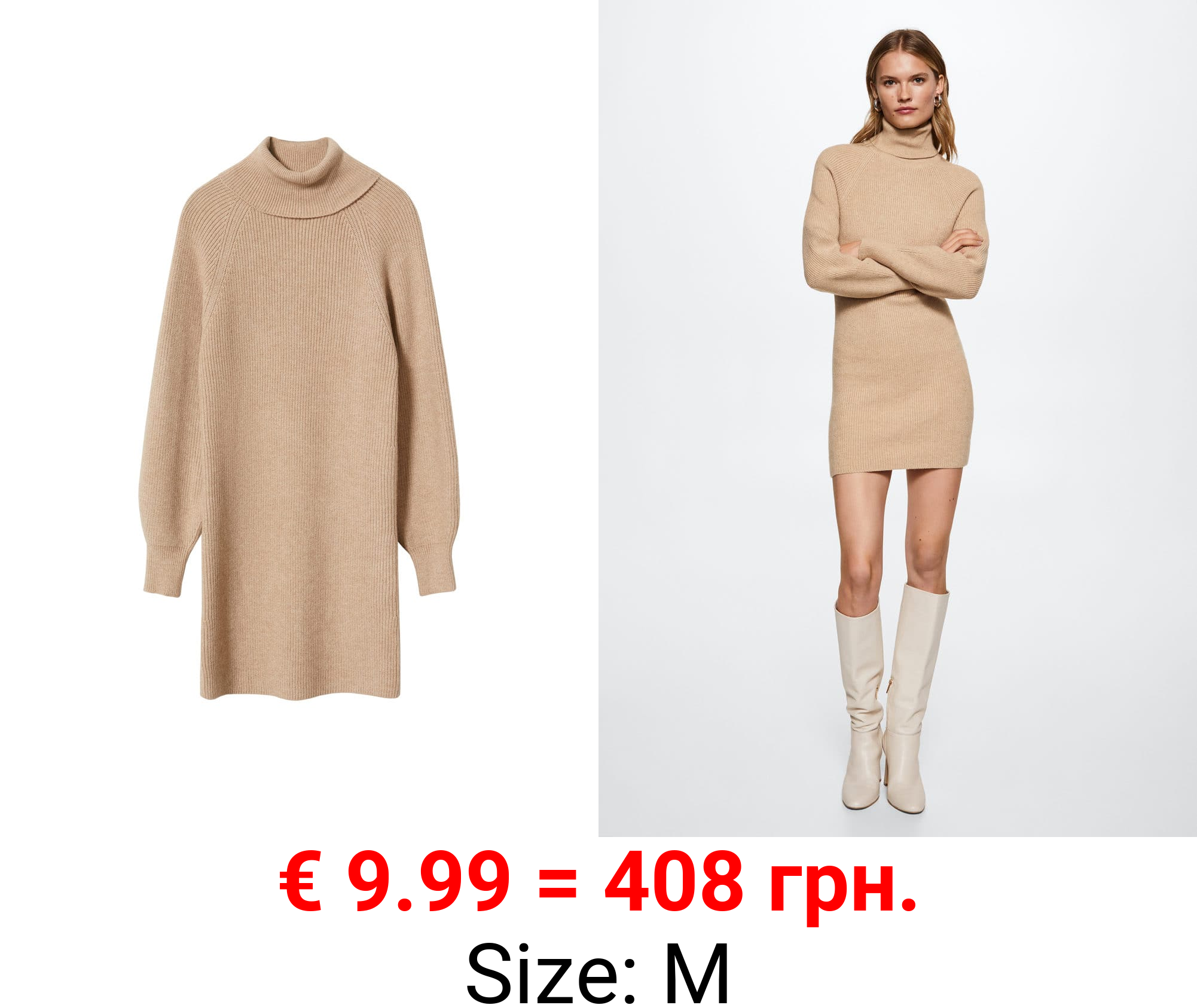 vestido canalé cuello vuelto