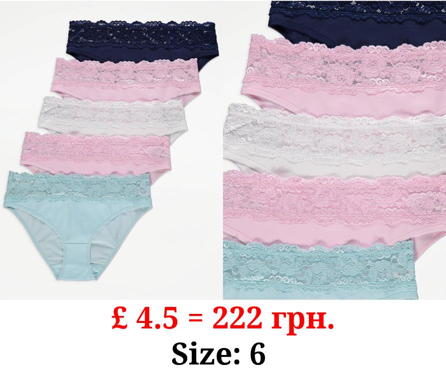 Lace Trim High Leg Knickers 5 Pack