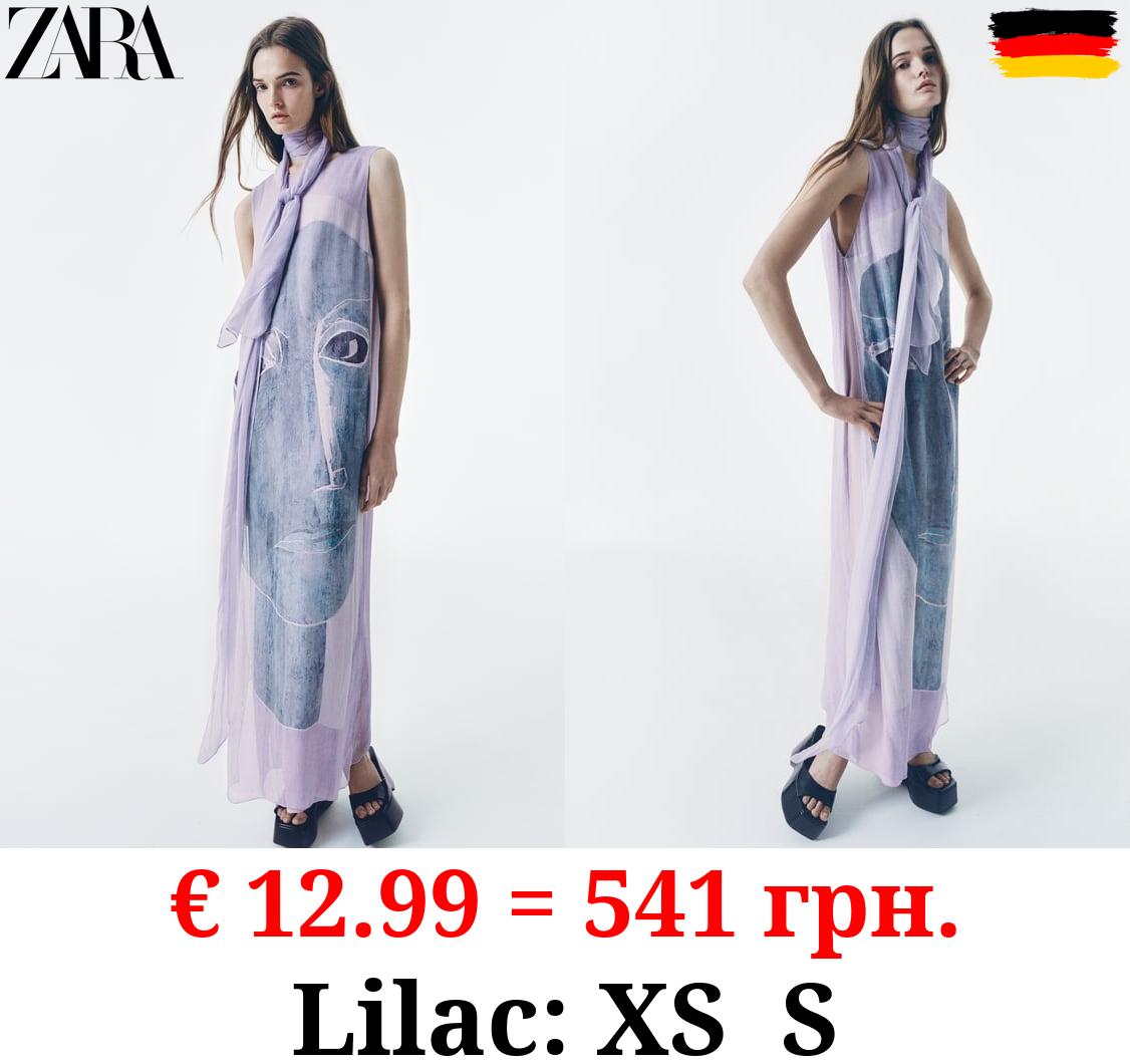 FLOWING PRINTED DRESS WITH SCARF