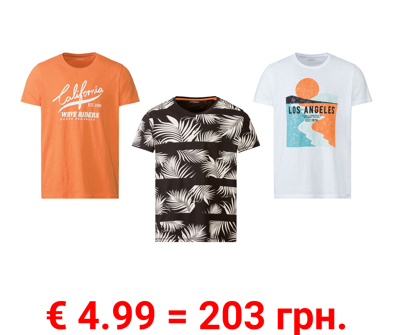 LIVERGY Herren T-Shirt, mit Rundhalsausschnitt und Print