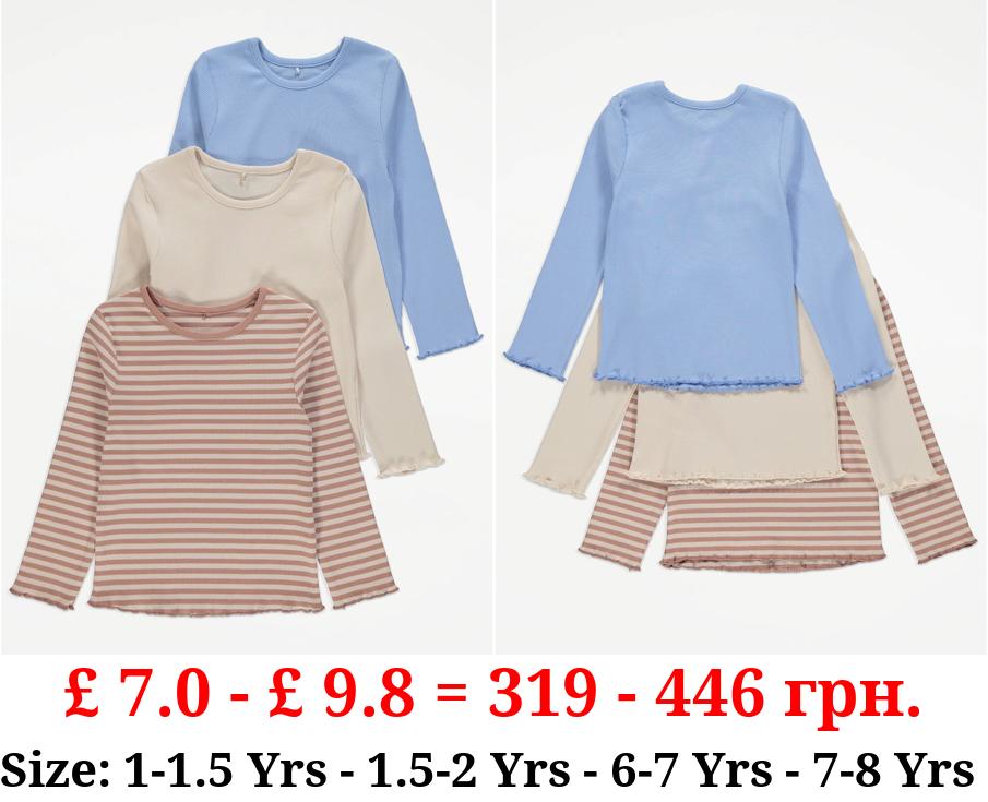 Neutral Striped Ribbed Long Sleeve Tops 3 Pack