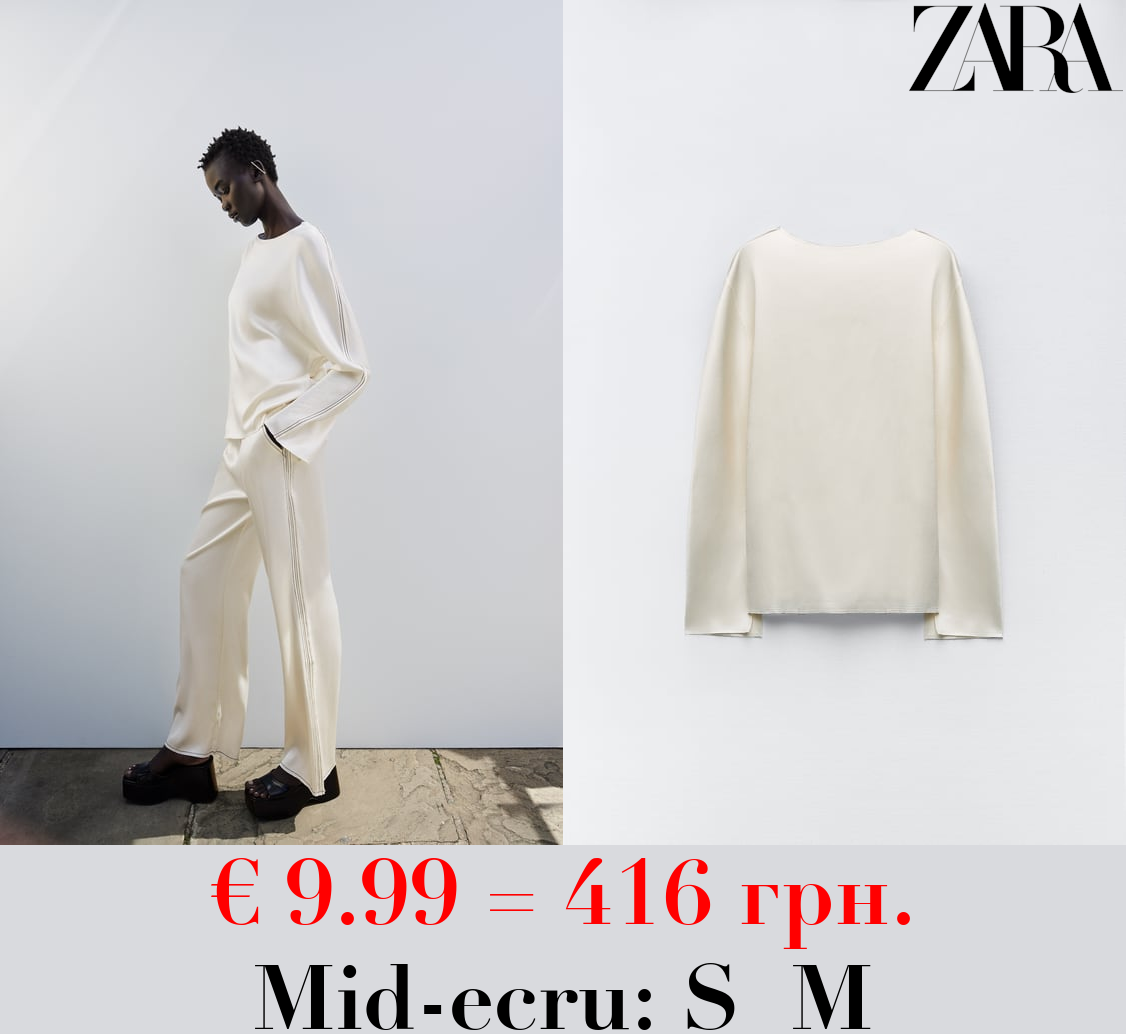 SATIN TOP WITH TOPSTITCHING