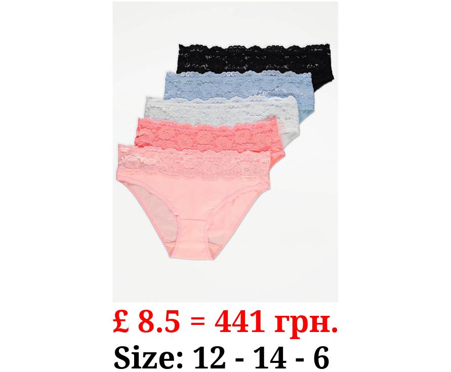 Bright High Leg Lace Top Knickers 5 Pack