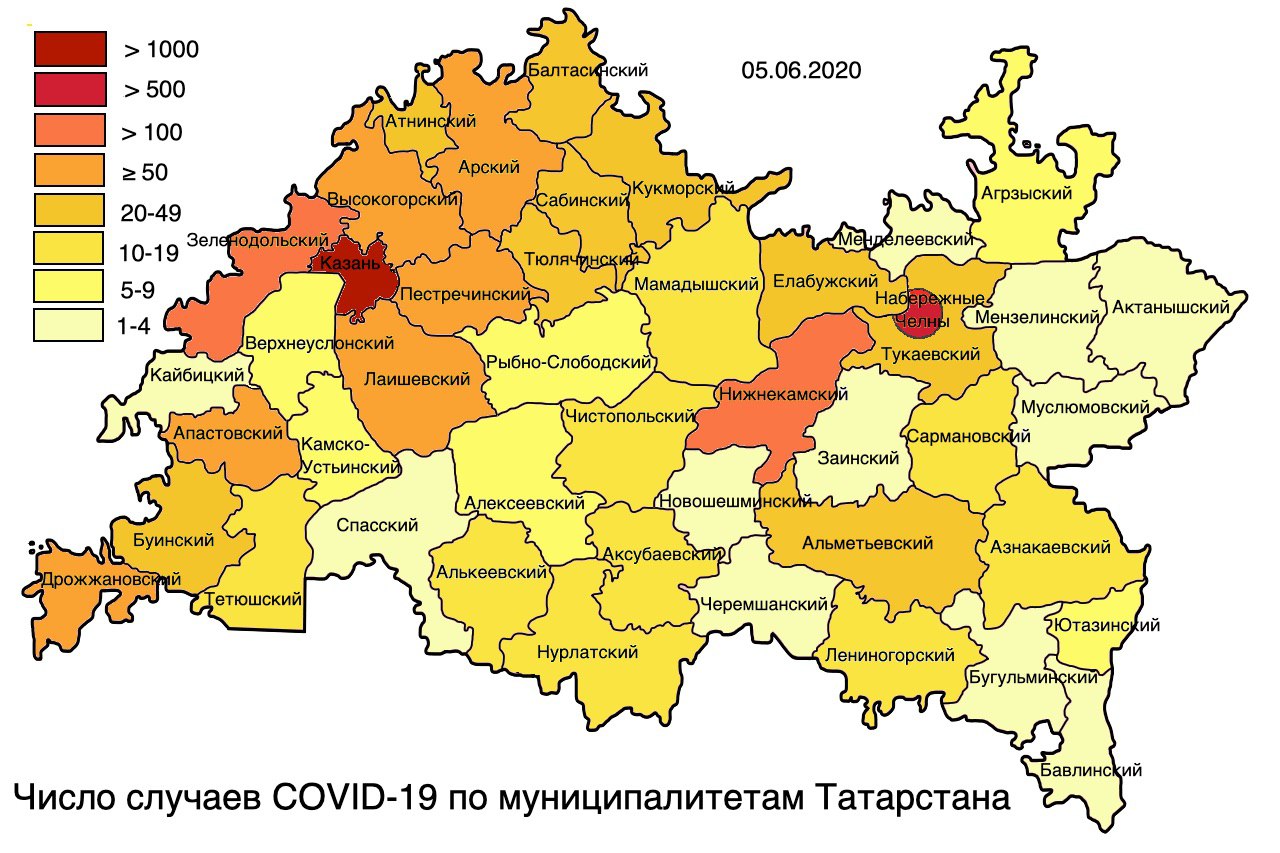 Карта муниципальных районов Татарстана