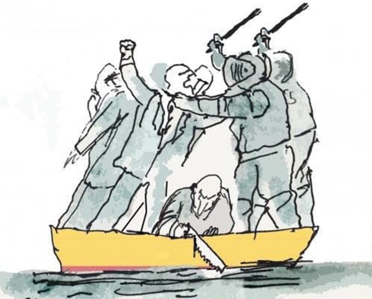 В одной лодке карикатура