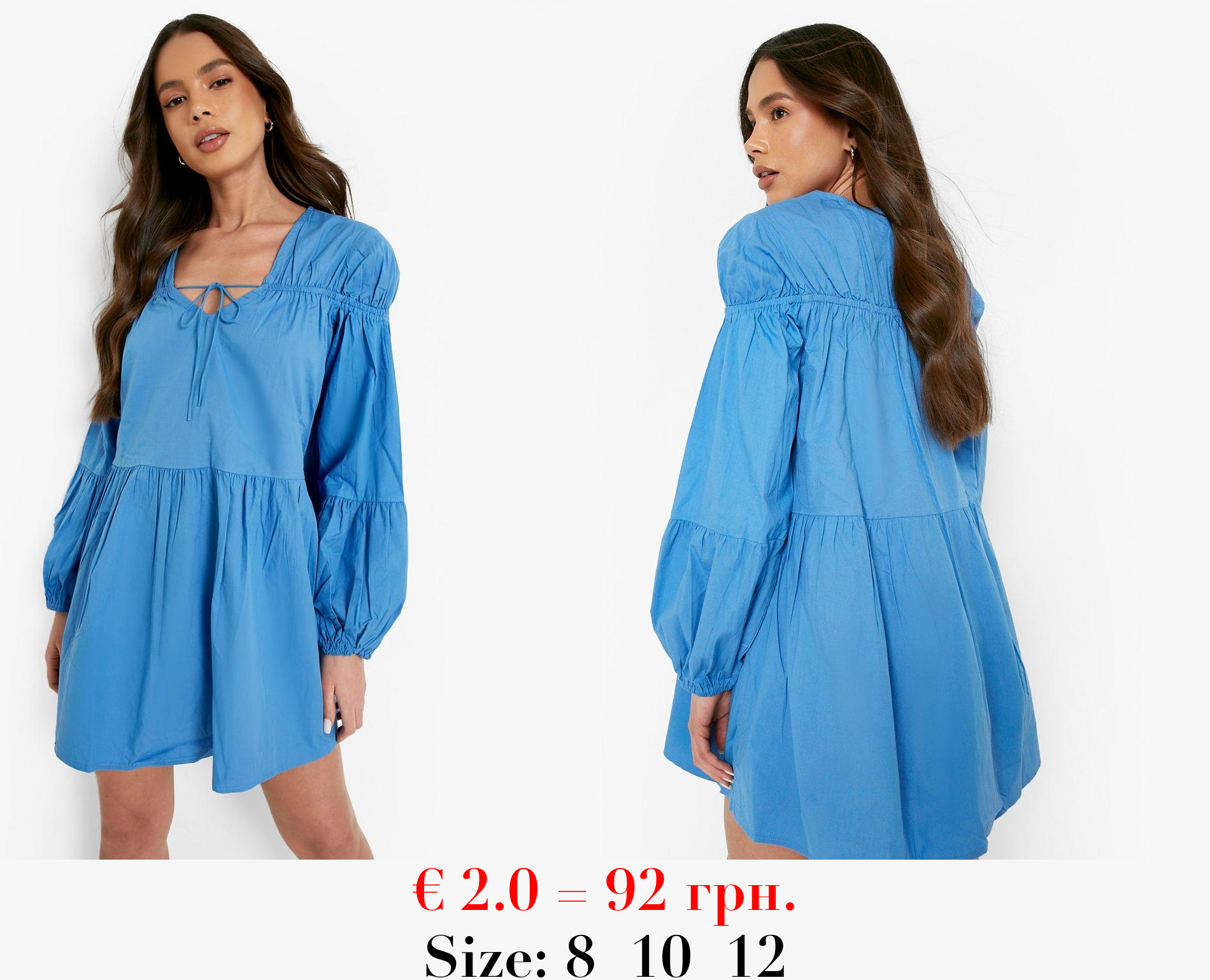 Tie Front 3/4 Frill Sleeve Smock Mini Dress