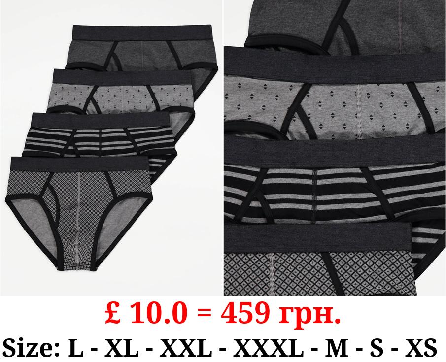 Grey Patterned Briefs 4 Pack