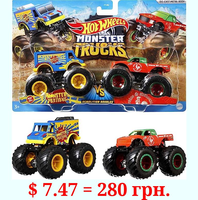 Hot Wheels Monster Trucks Demolition Doubles, Set of 2 Toy Monster Trucks in 1:64 Scale (Styles May Vary)