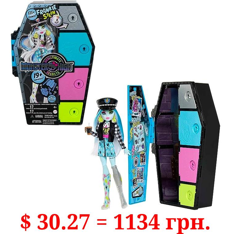Monster High Doll and Fashion Set, Frankie Stein with Dress-Up Locker and 19+ Surprises, Skulltimate Secrets