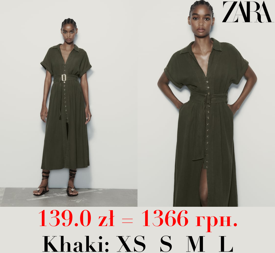 LINEN BLEND MIDI SHIRT DRESS