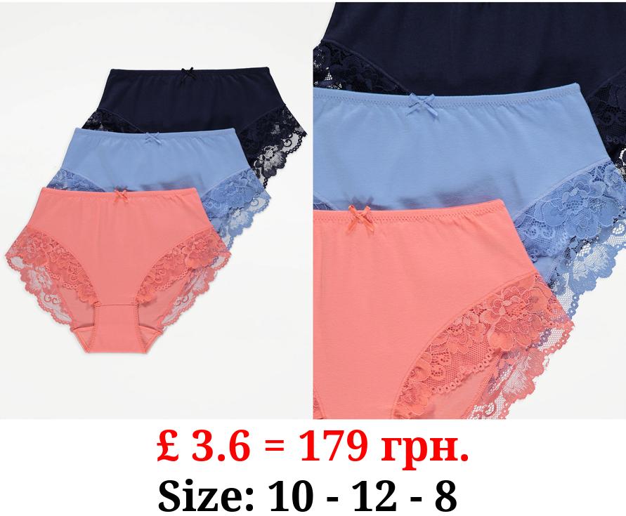 Lace Trim Midi Knickers 3 Pack