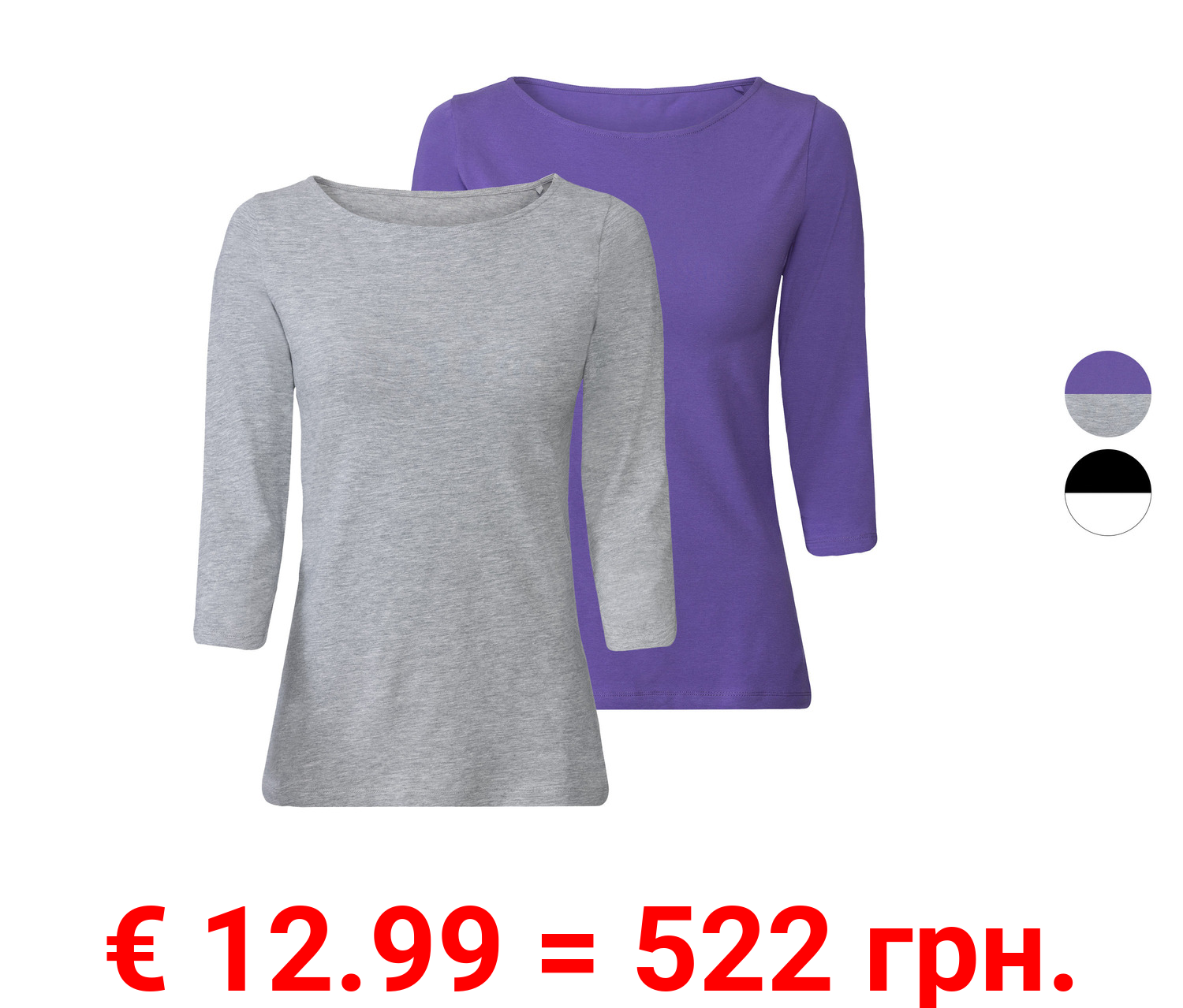 esmara® Damen Langarmshirts, 2 Stück, mit hohem Baumwollanteil