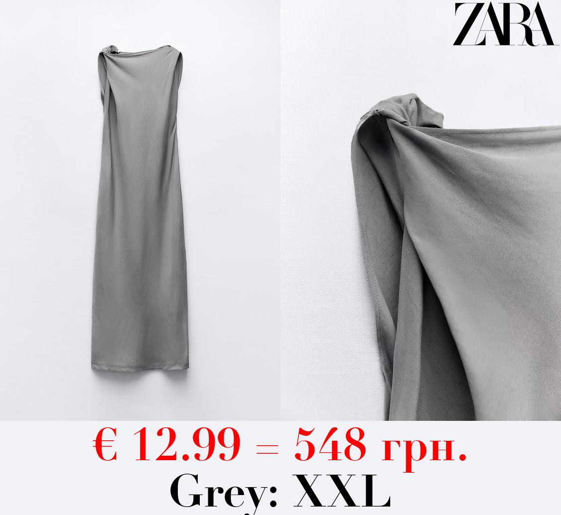 GATHERED LINEN BLEND DRESS