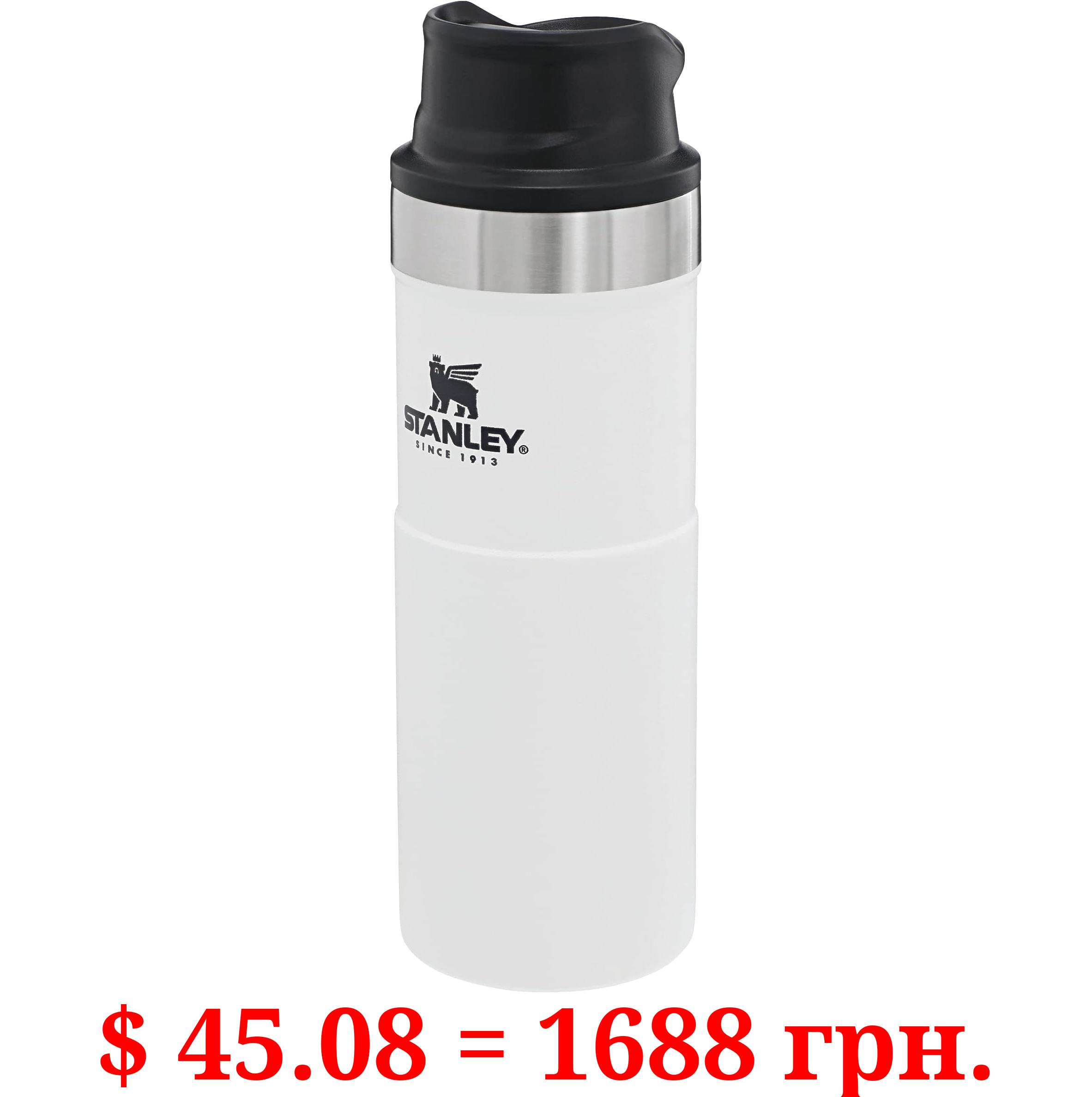 STANLEY Trigger Action Travel Mug 0.47L Polar White – Keeps Hot for 7 Hours - BPA-free Stainless Steel Thermos Travel Mug for Hot Drinks - Leakproof Reusable Coffee Cups