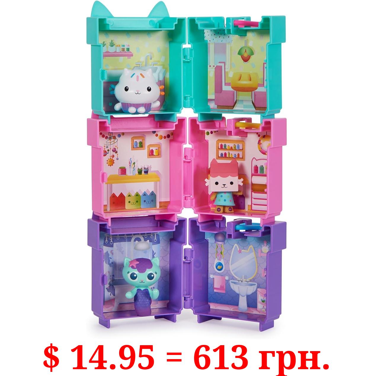 Gabby's Dollhouse, 3 Clip-On Playsets, with Cakey, Baby Box and Mercat Toy Figures and Dollhouse Accessories, Kids Toys for Ages 3 and Up