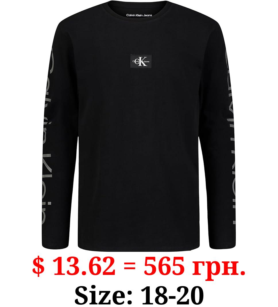 Calvin Klein Boys' Big Long Sleeve Crew Neck T-Shirt, Soft, Comfortable, Relaxed Fit