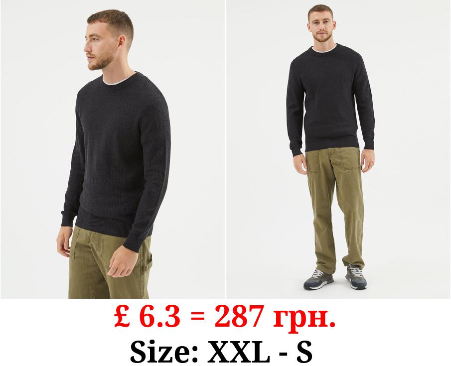 Black Textured Knitted Crew Neck Jumper