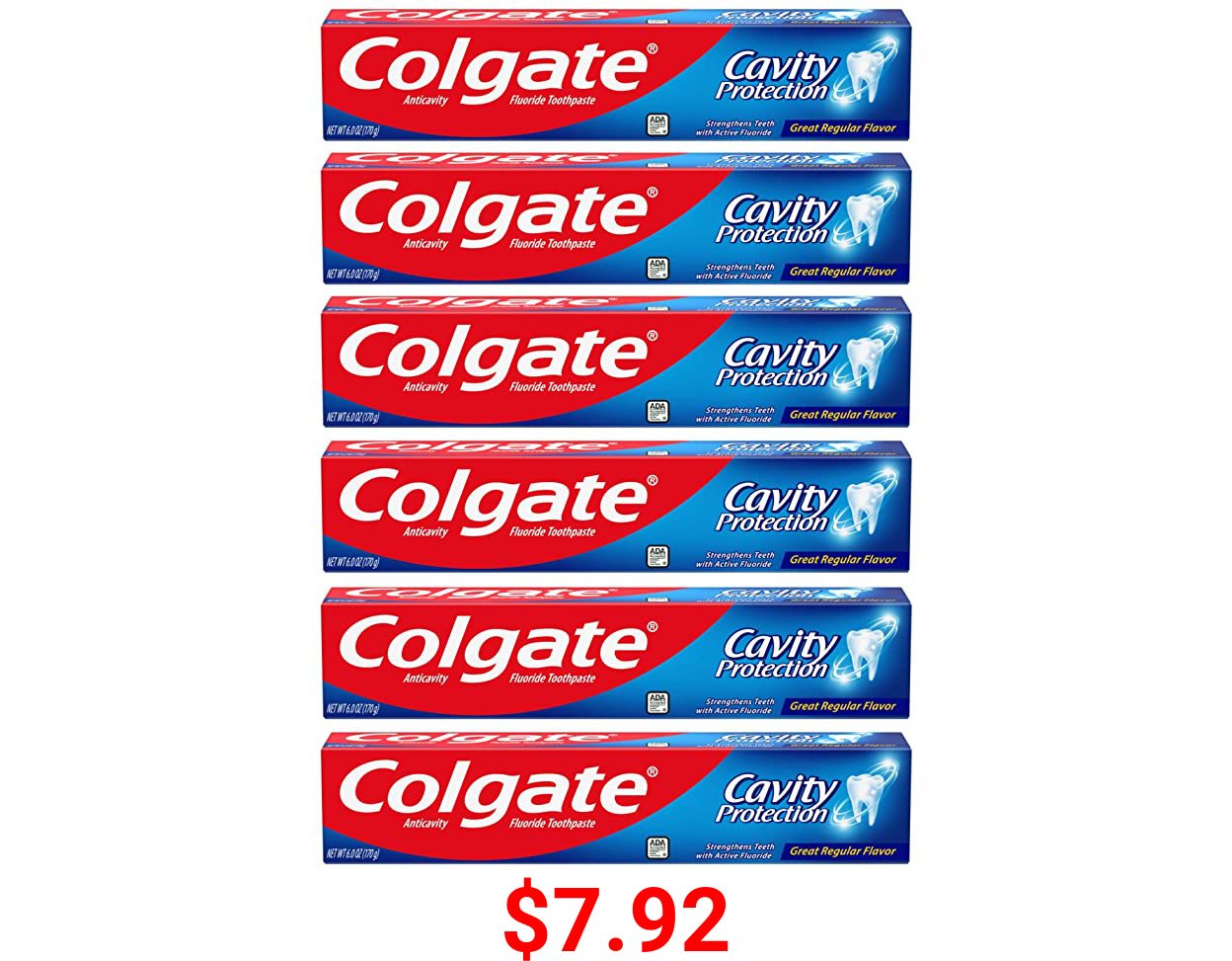 Colgate Cavity Protection Toothpaste with Fluoride -White 6 Ounce (Pack of 6)