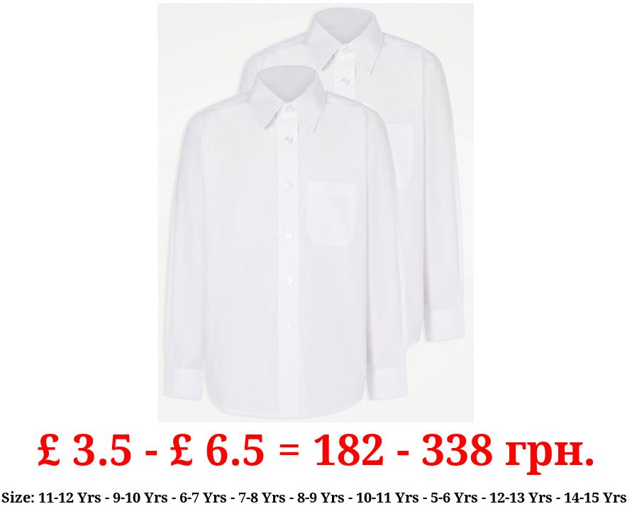Girls White Plus Fit Long Sleeve School Shirt 2 Pack