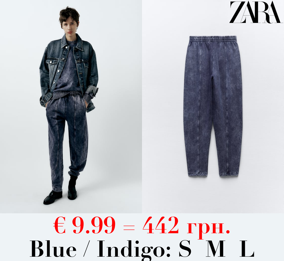 FADED-EFFECT CARROT FIT PLUSH TROUSERS