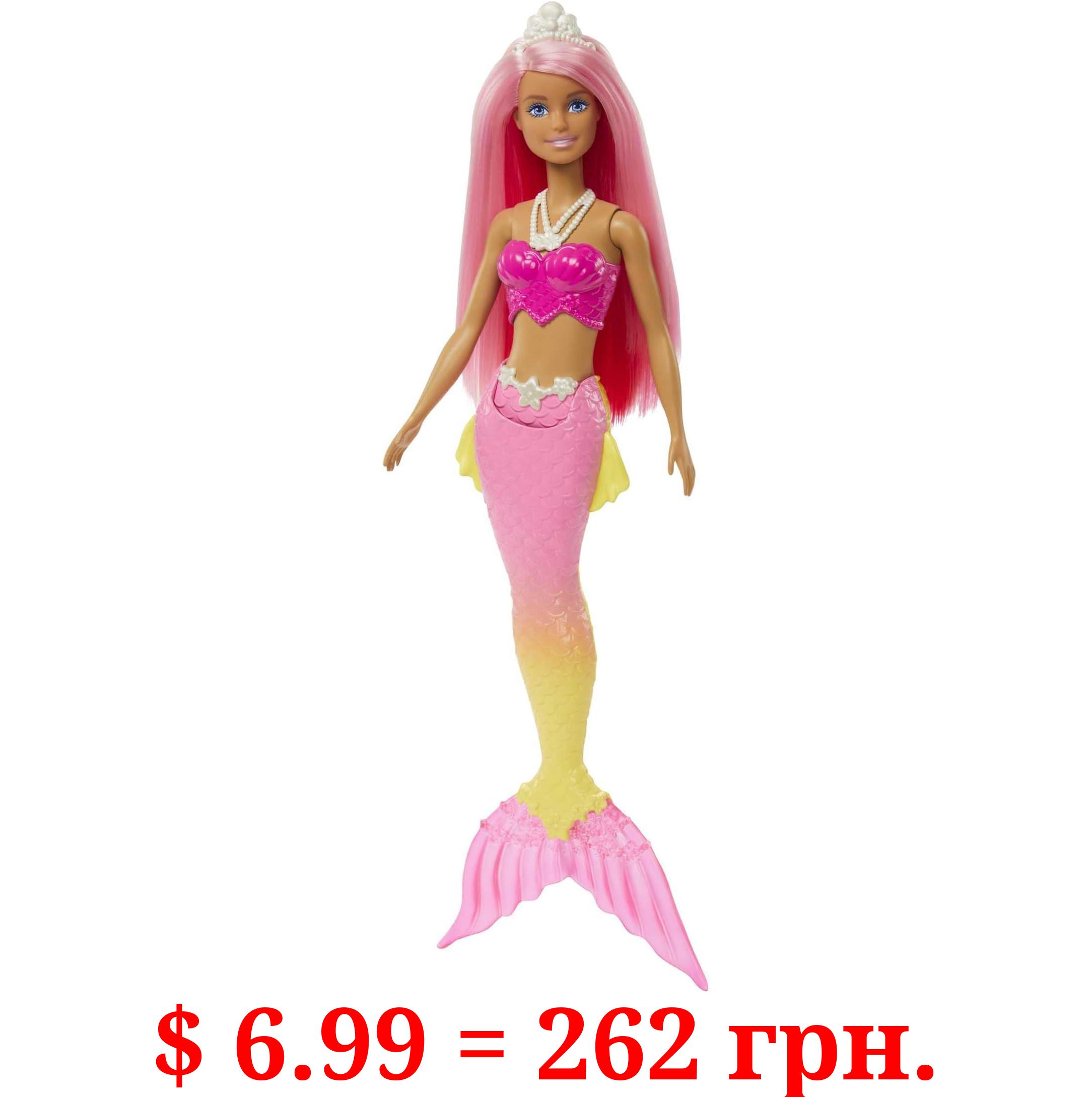 Barbie Dreamtopia Mermaid Doll, Pink Hair, Pink & Yellow Ombre Tail & Tiara Accessory