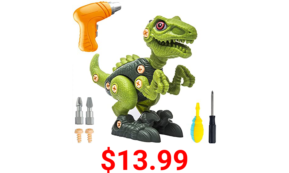 Take Apart Dinosaur Toys for Kids Dino Building Toy Set with Electric Drill T Rex Triceratops Velociraptor STEM Toys for 3 4 5 6 7 Year Old Boys and Girls (Velociraptor)