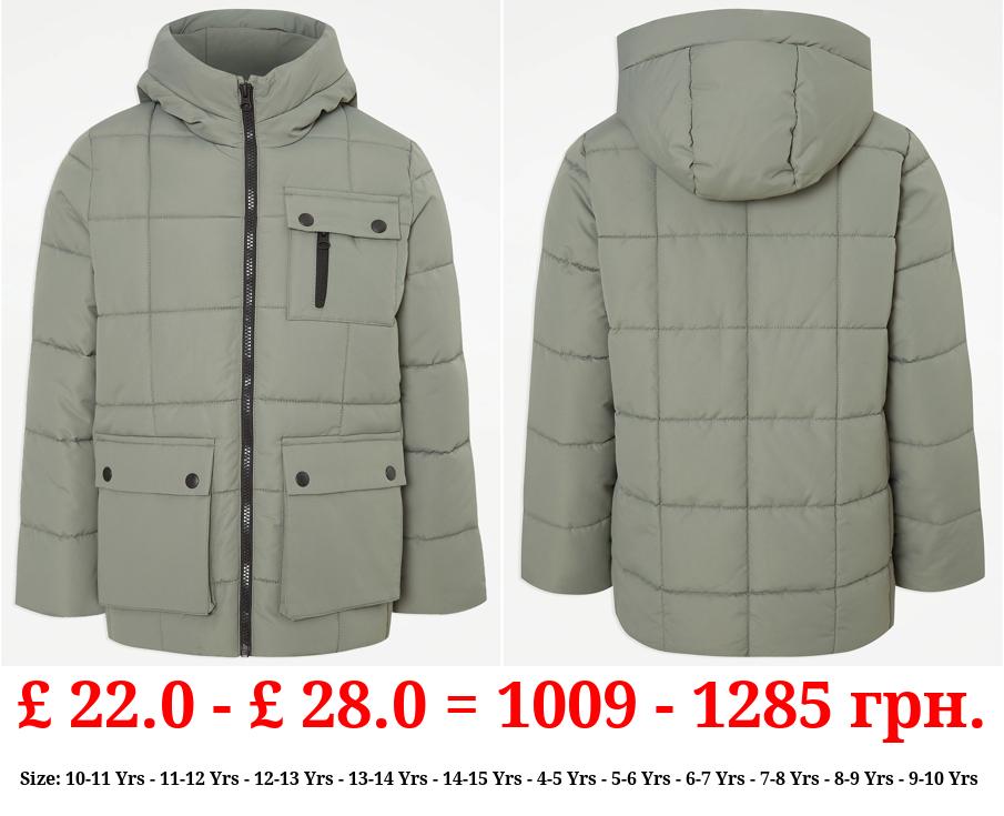 Sage Green Checked Padded Jacket