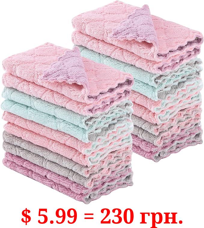 GADIEDIE 20 Pack Kitchen Dish Cloths Dish Towels,Super Absorbent Coral Fleece Cloth,Premium Dishcloths,Nonstick Oil Washable Fast Drying Dish Rags,forTable Chair Dish Glass，5 Colors