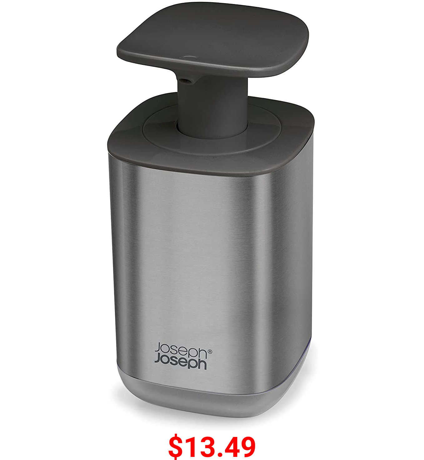 Joseph Joseph Presto Stainless-Steel Hygienic Easy-Push Soap Dispenser with Wide Pump, One-Size, Stainless Steel/Gray
