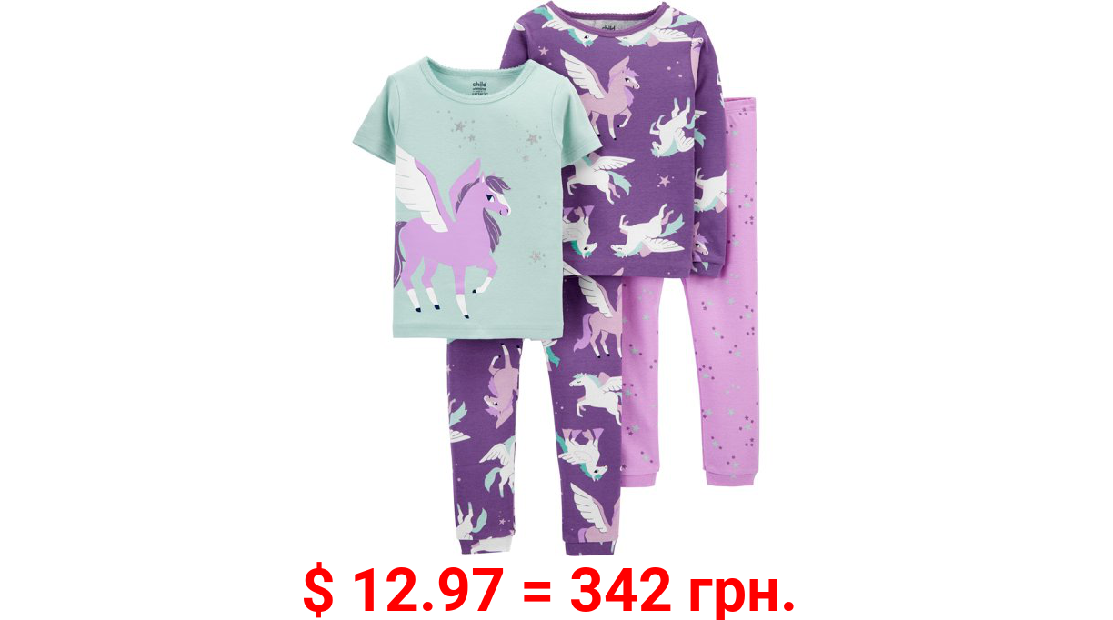 Child of Mine By Carter's Baby Girls & Toddler Girls Snug Fit Cotton Short and Long Sleeve Pajamas 4pc Set (12M-5T)