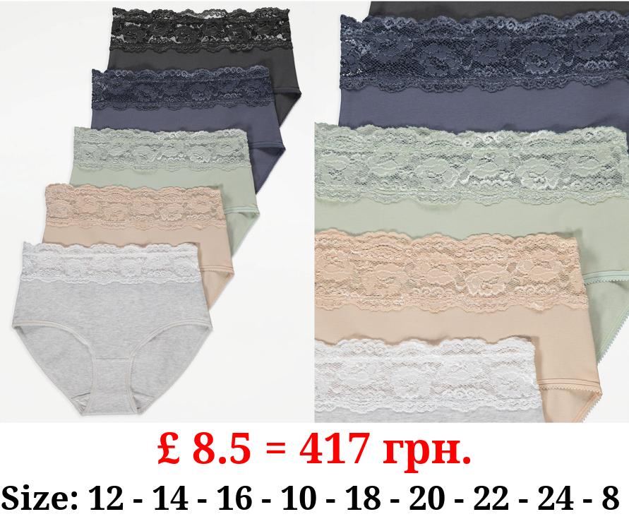 Lace Top Full Brief Knickers 5 Pack