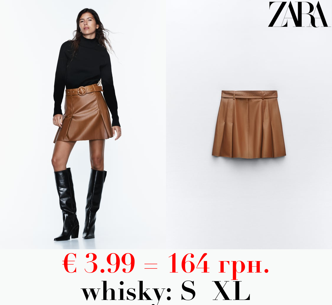 LEATHER EFFECT BOX PLEAT MINI SKIRT