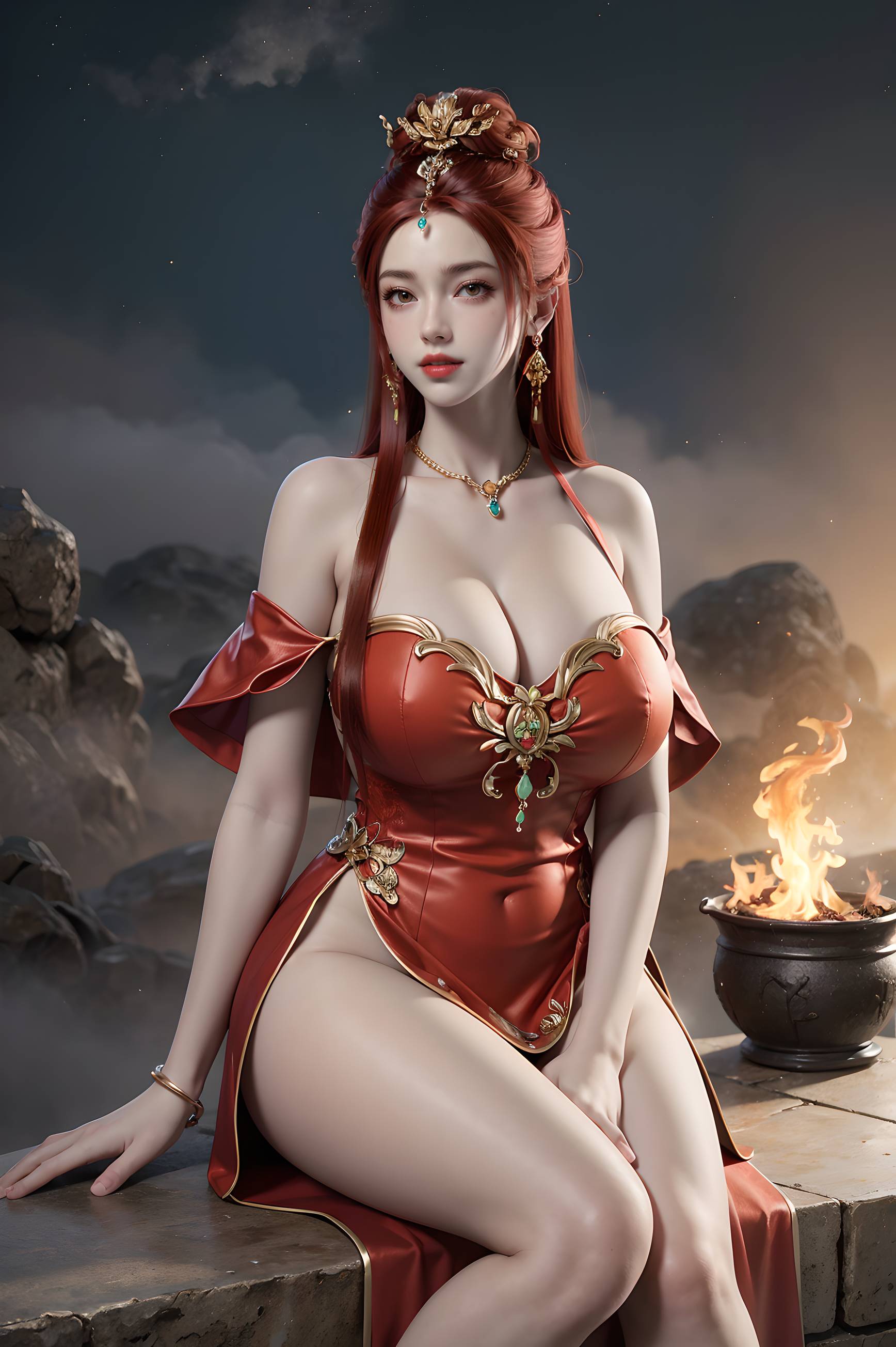 图片[90]-完美世界-曼珠沙华 户外红色礼服-六色网