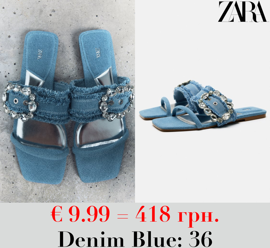 DENIM FLAT SLIDER SANDALS WITH BUCKLE