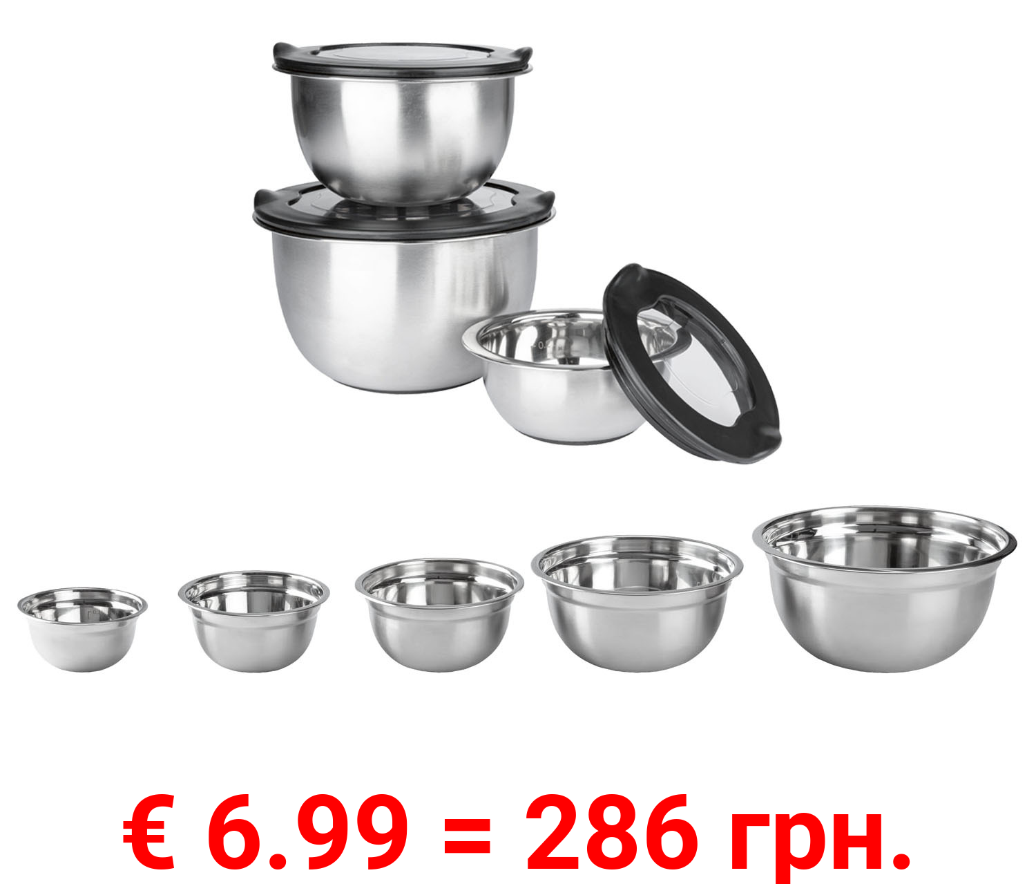 ERNESTO® Edelstahl-Rührschüssel-Set, stapelbar