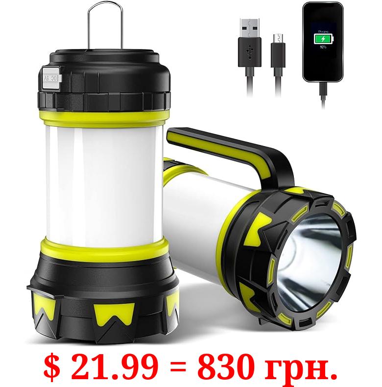 Bochaos Rechargeable Flashlights Camping Lantern,6 Modes LED Bright Flashlight 3000mAh Power Bank, IPX4 Waterproof, Emergency Flashlight Lantern for Outdoor， Hurricane, USB Cable Included-1 Flashlight