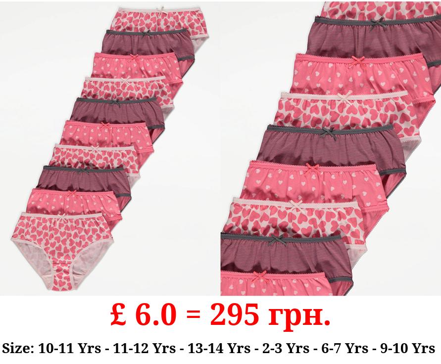 Pink Heart Print Briefs 10 Pack