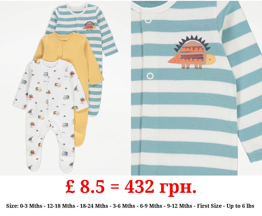 Neutral Reptile Striped Sleepsuits 3 Pack