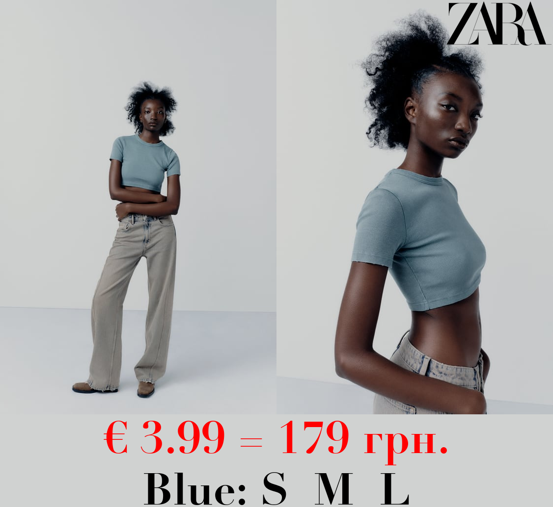 FADED-EFFECT RIBBED CROP TOP