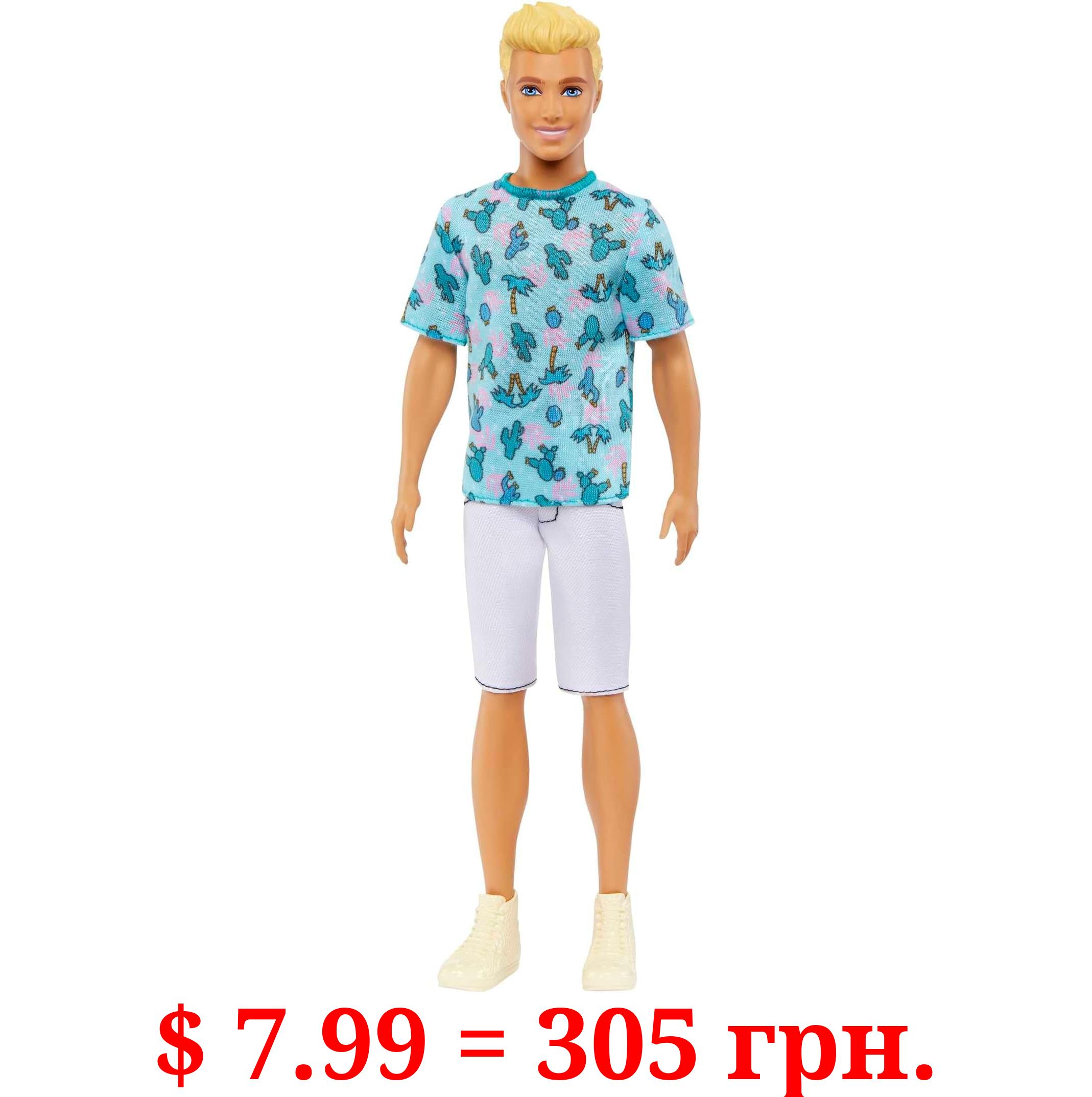 Barbie Ken Fashionistas Doll #211 with Blond Hair, Wearing Cactus Tee and White Shorts with Sneakers